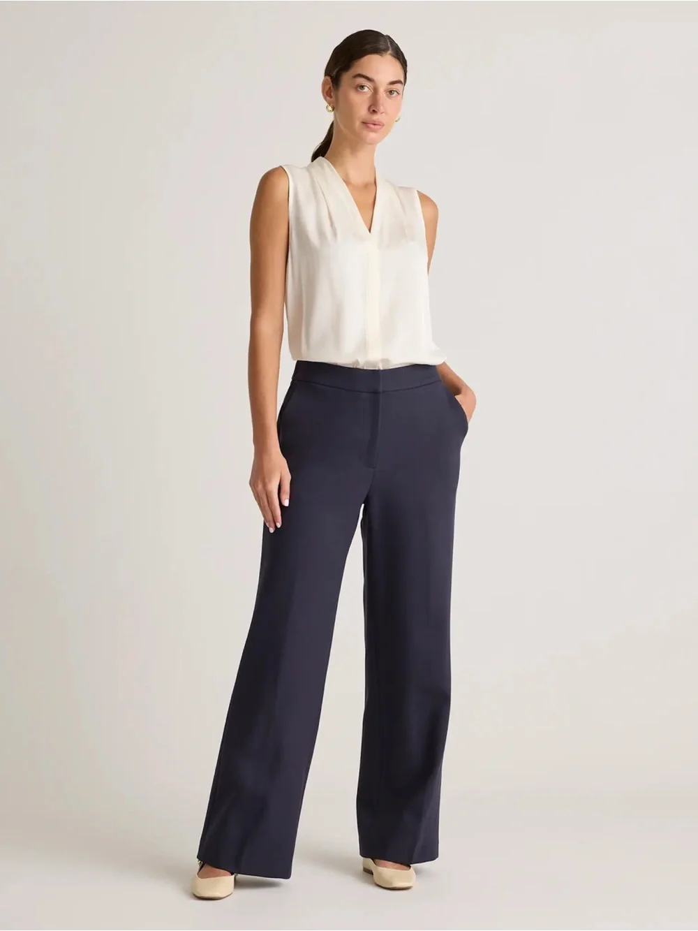Quince Ultra-Stretch Ponte Trouser Pants in Navy Blue